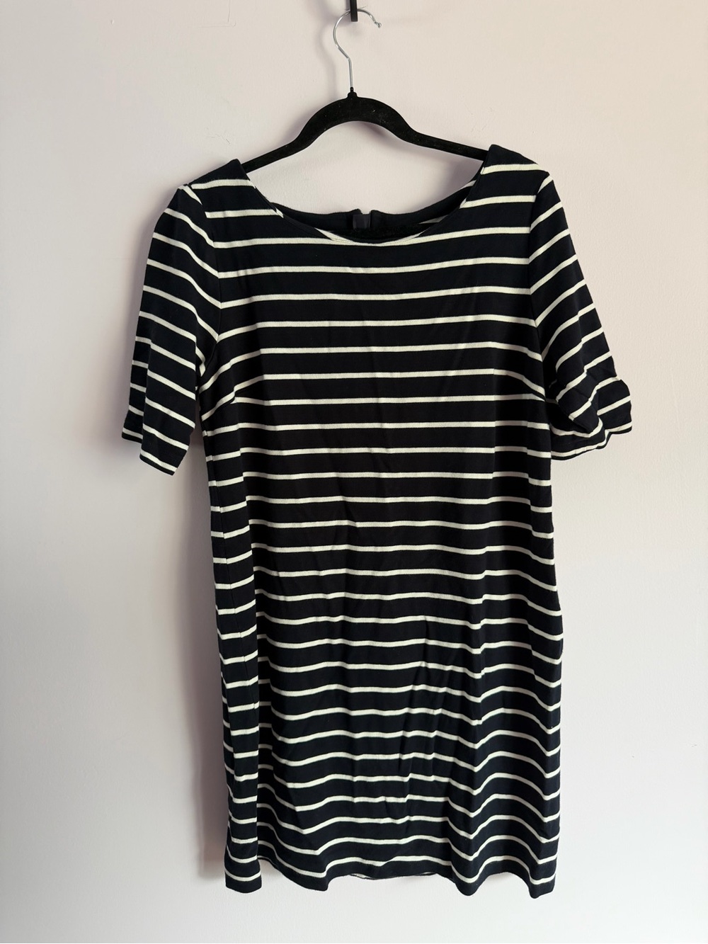 Banana Republic Black White Striped Sheath Dress Cotton Knit Boatneck 14